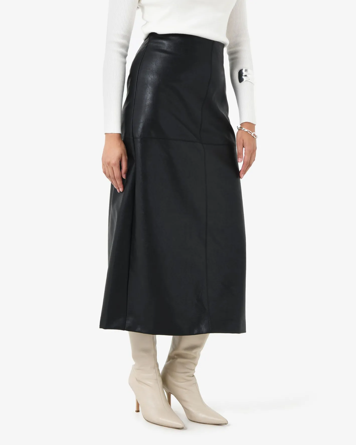 Forcast Giselle Panel Pu Skirt Black Hot