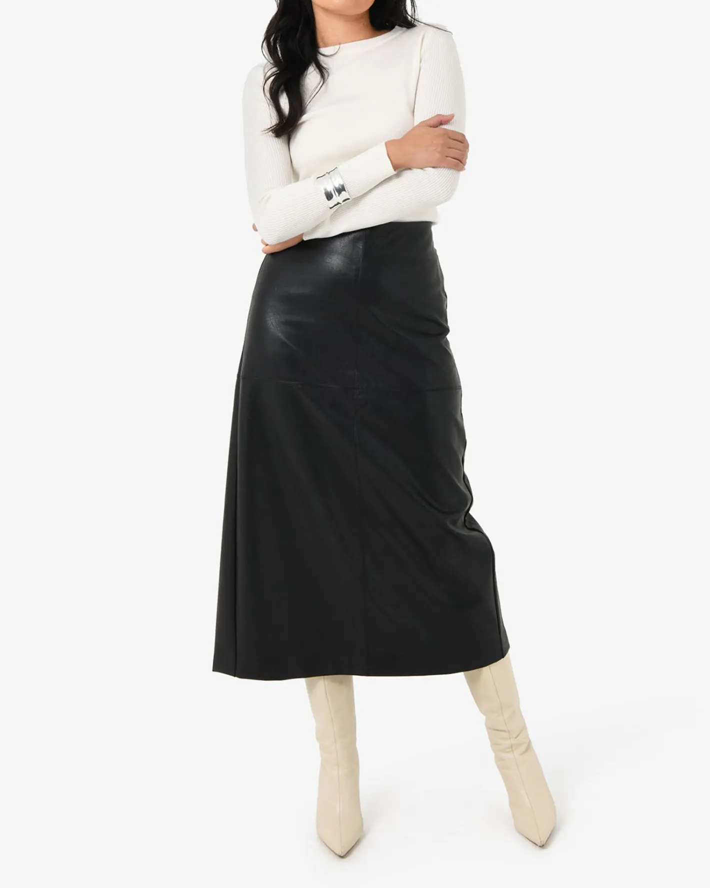 Forcast Giselle Panel Pu Skirt Black Hot