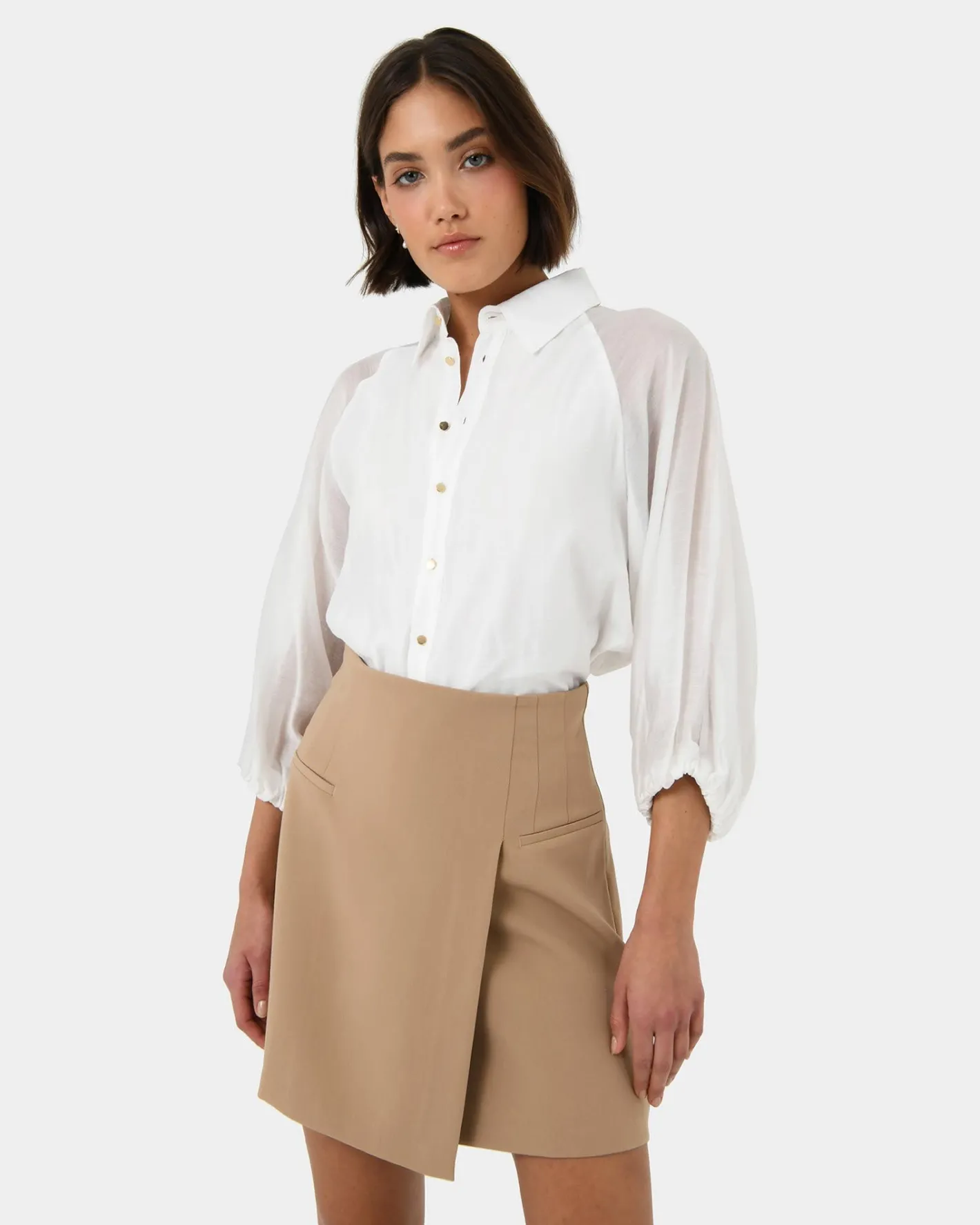 Forcast Giulia Gold Button Blouse White Outlet