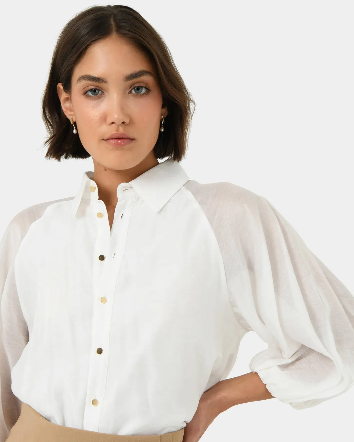 Forcast Giulia Gold Button Blouse White Outlet