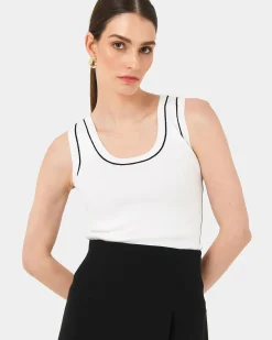 Forcast Gloria Contrast Knit Top Ivory & Black Hot