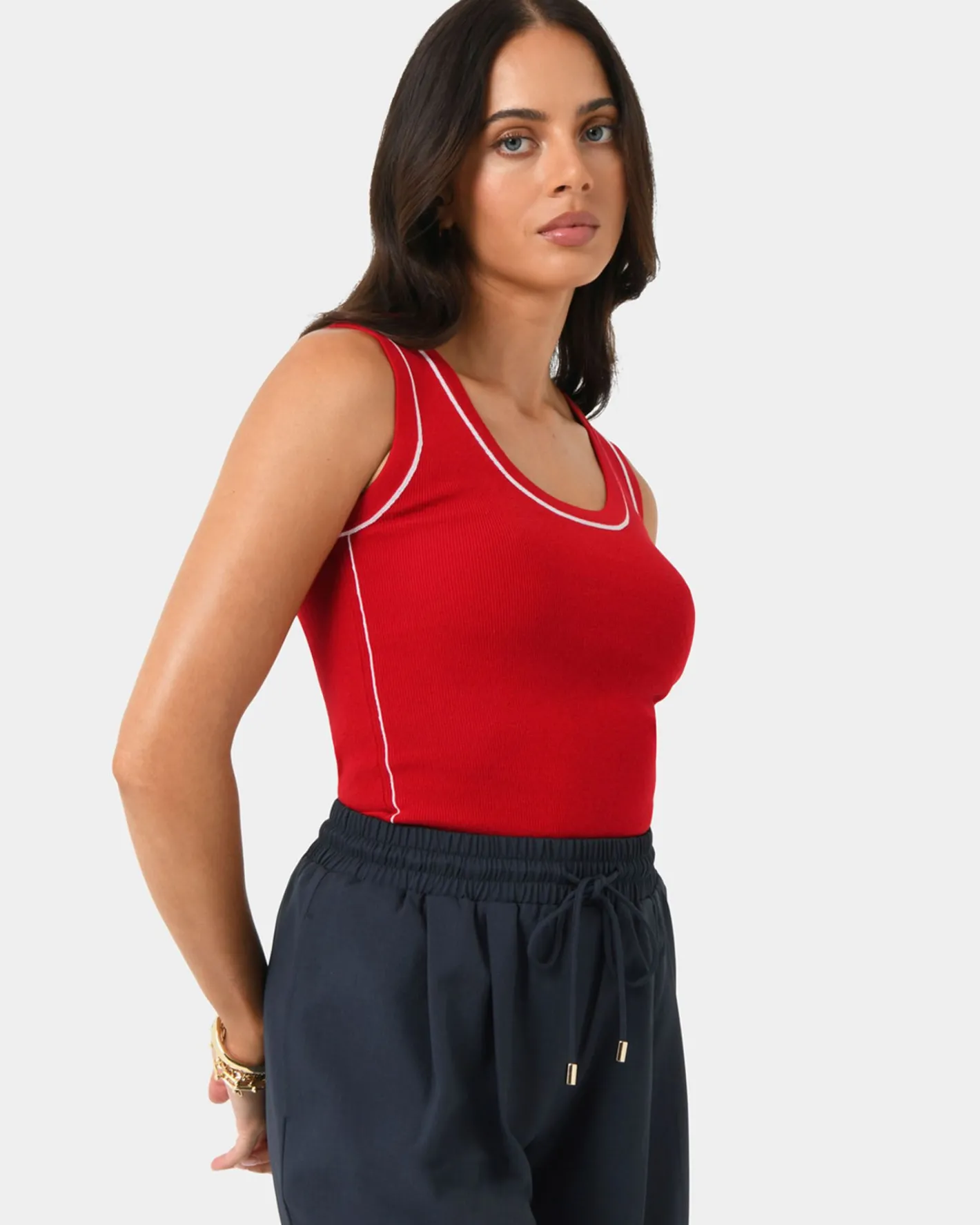 Forcast Gloria Contrast Knit Top Ivory & Red Outlet