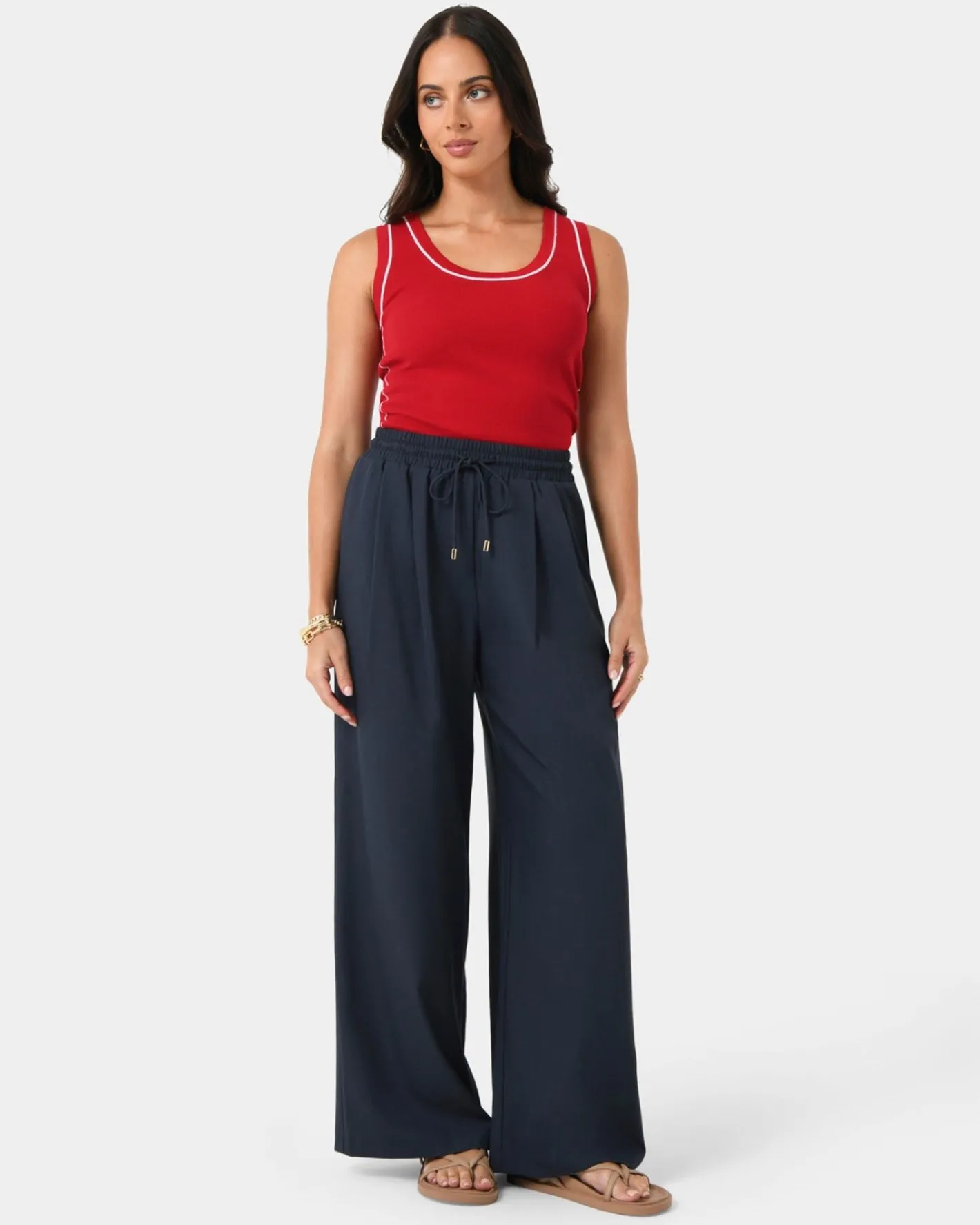 Forcast Gloria Contrast Knit Top Ivory & Red Outlet