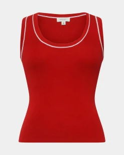 Forcast Gloria Contrast Knit Top Ivory & Red Outlet