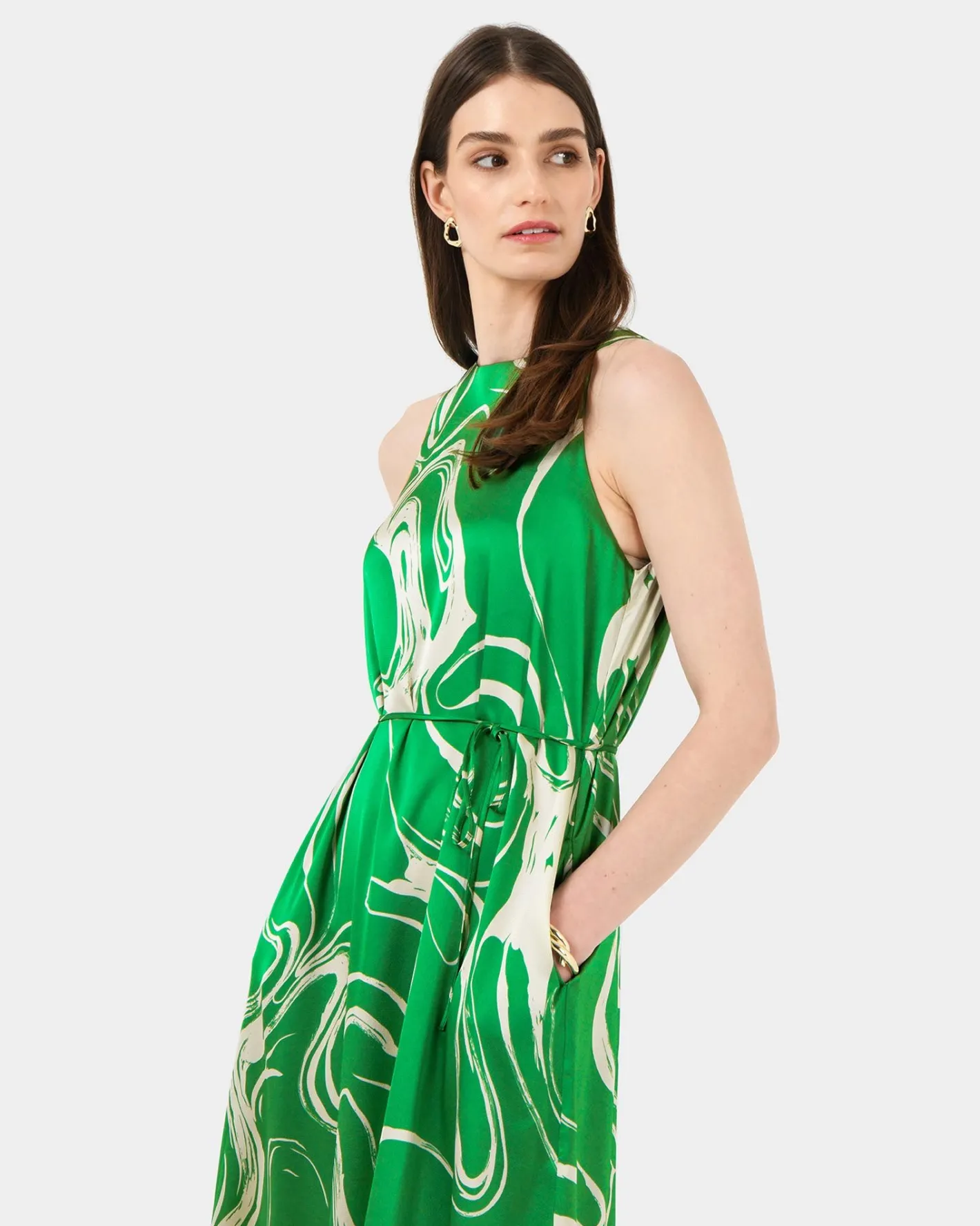Forcast Gretchen Printed Midi Dress Green Swirl