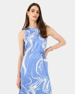 Forcast Gretchen Printed Midi Dress Blue Swirl Discount