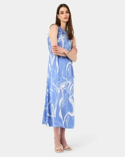 Forcast Gretchen Printed Midi Dress Blue Swirl Discount