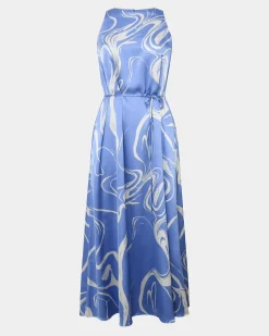 Forcast Gretchen Printed Midi Dress Blue Swirl Discount