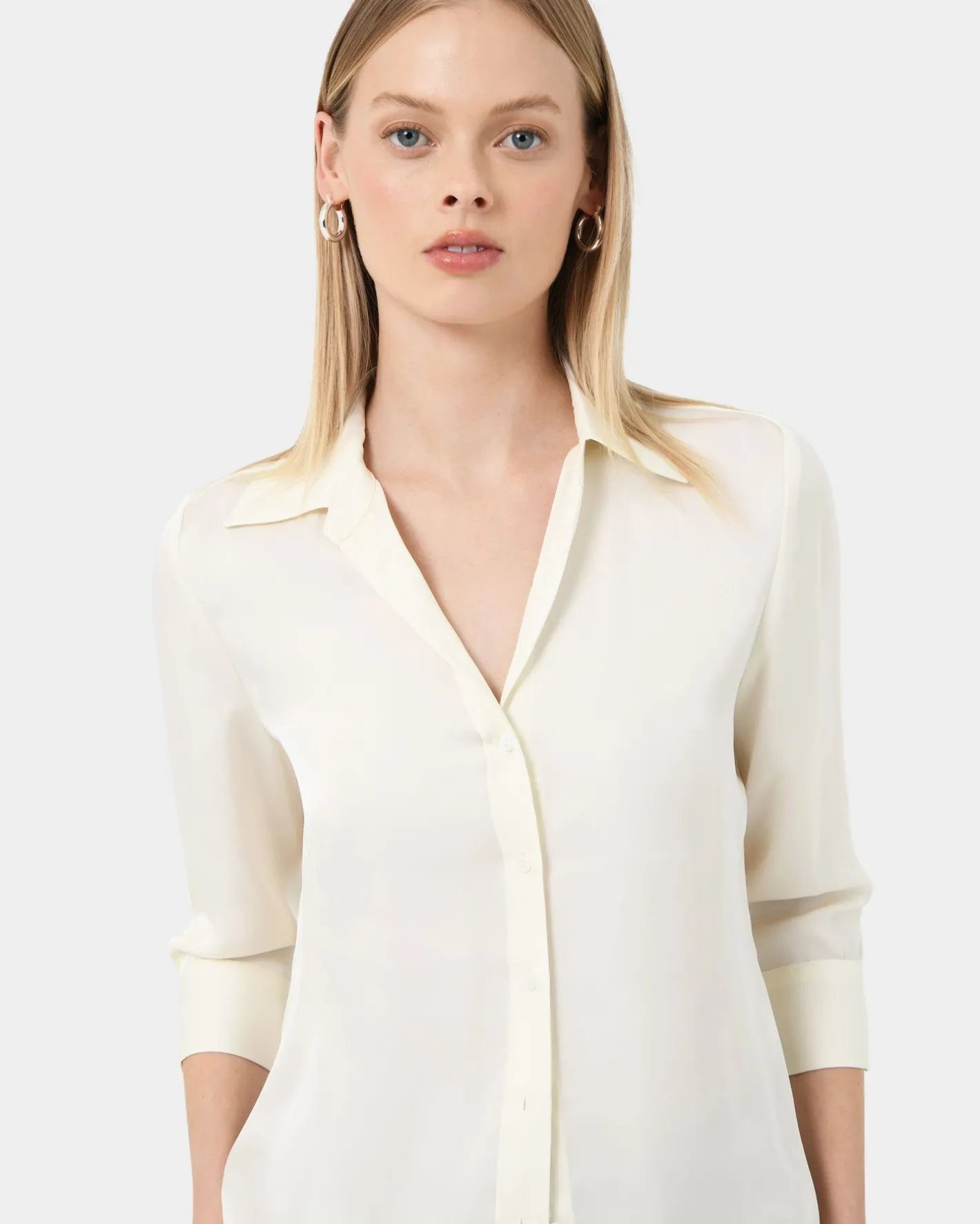 Forcast Hailee 3/4 Sleeve Satin Blouse Cream Hot