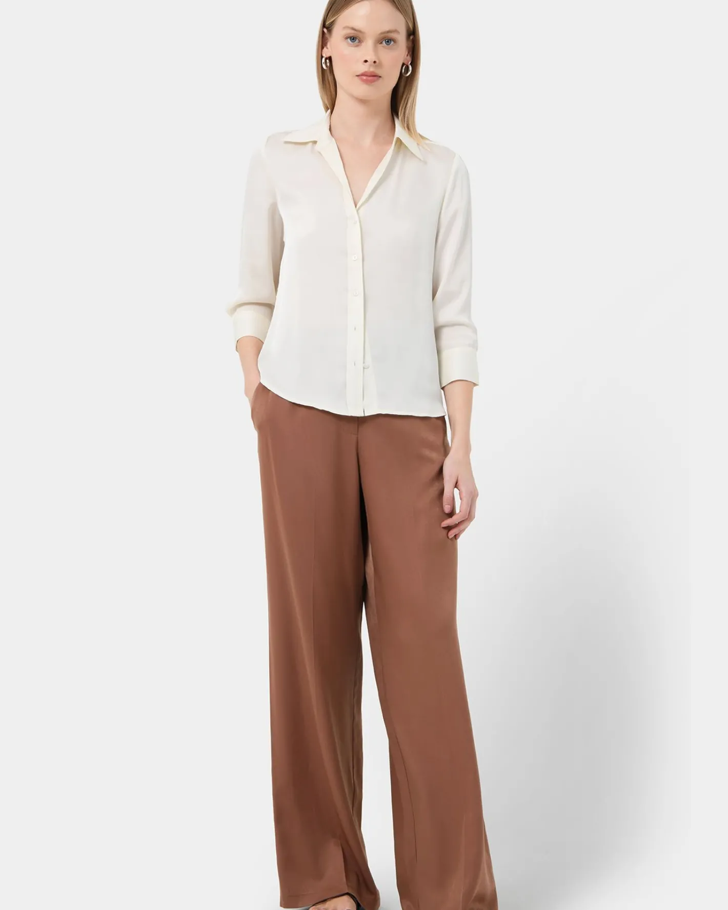 Forcast Hailee 3/4 Sleeve Satin Blouse Cream Hot