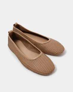Forcast Halina Leather Weave Flat Camel Discount