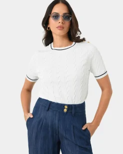 Forcast Harvey Cable Knit Top Navy Ivory Best