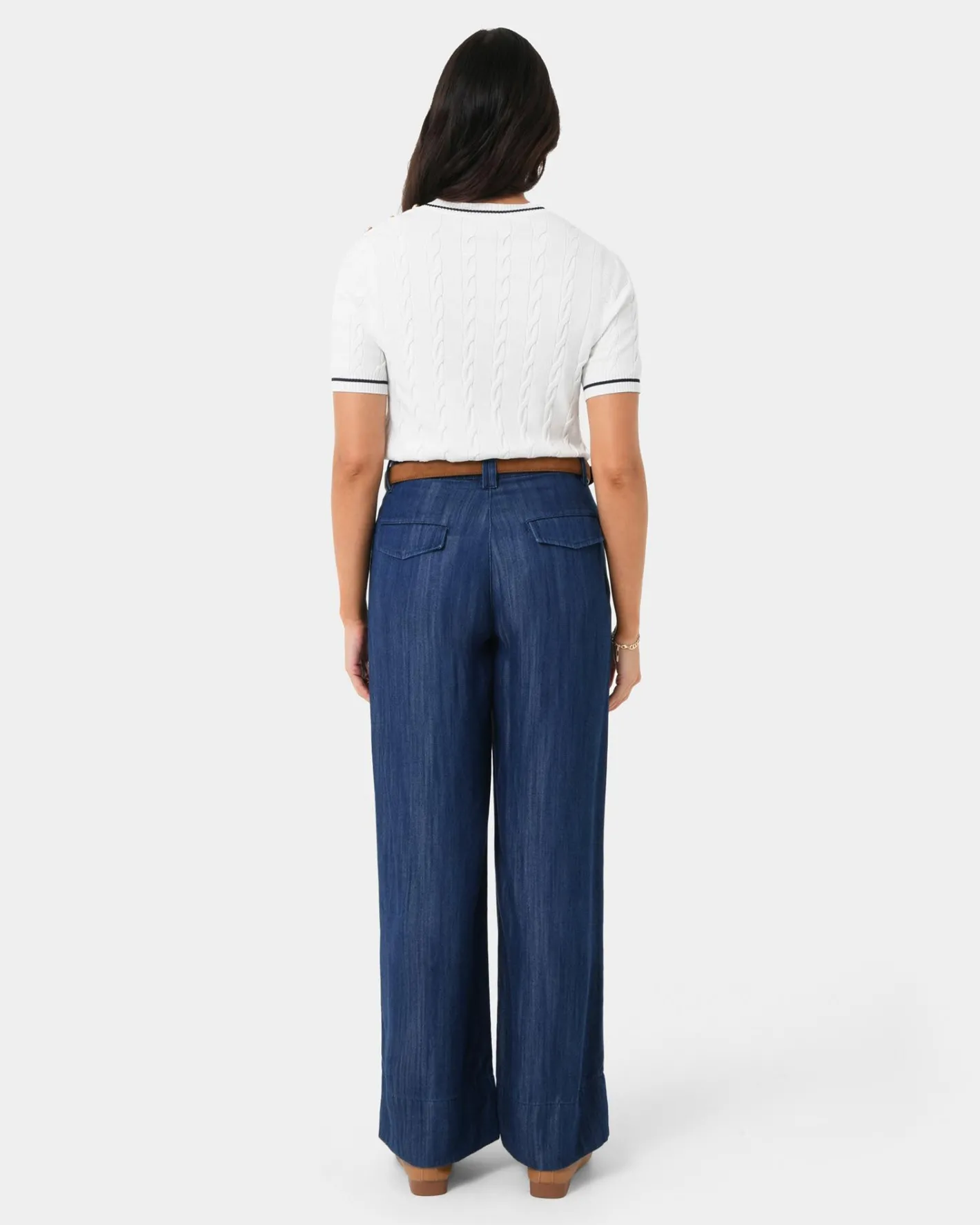 Forcast Harvey Cable Knit Top Navy Ivory Best