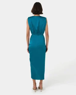 Forcast Hayden Side Ruched Dress Teal Clearance