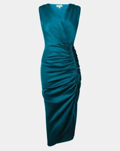 Forcast Hayden Side Ruched Dress Teal Clearance