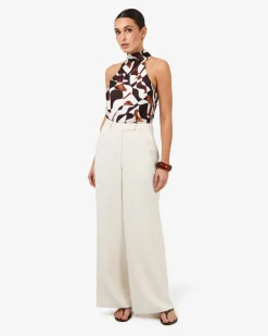 Forcast Hazel Printed Halter Neck Top Brown Retro Best