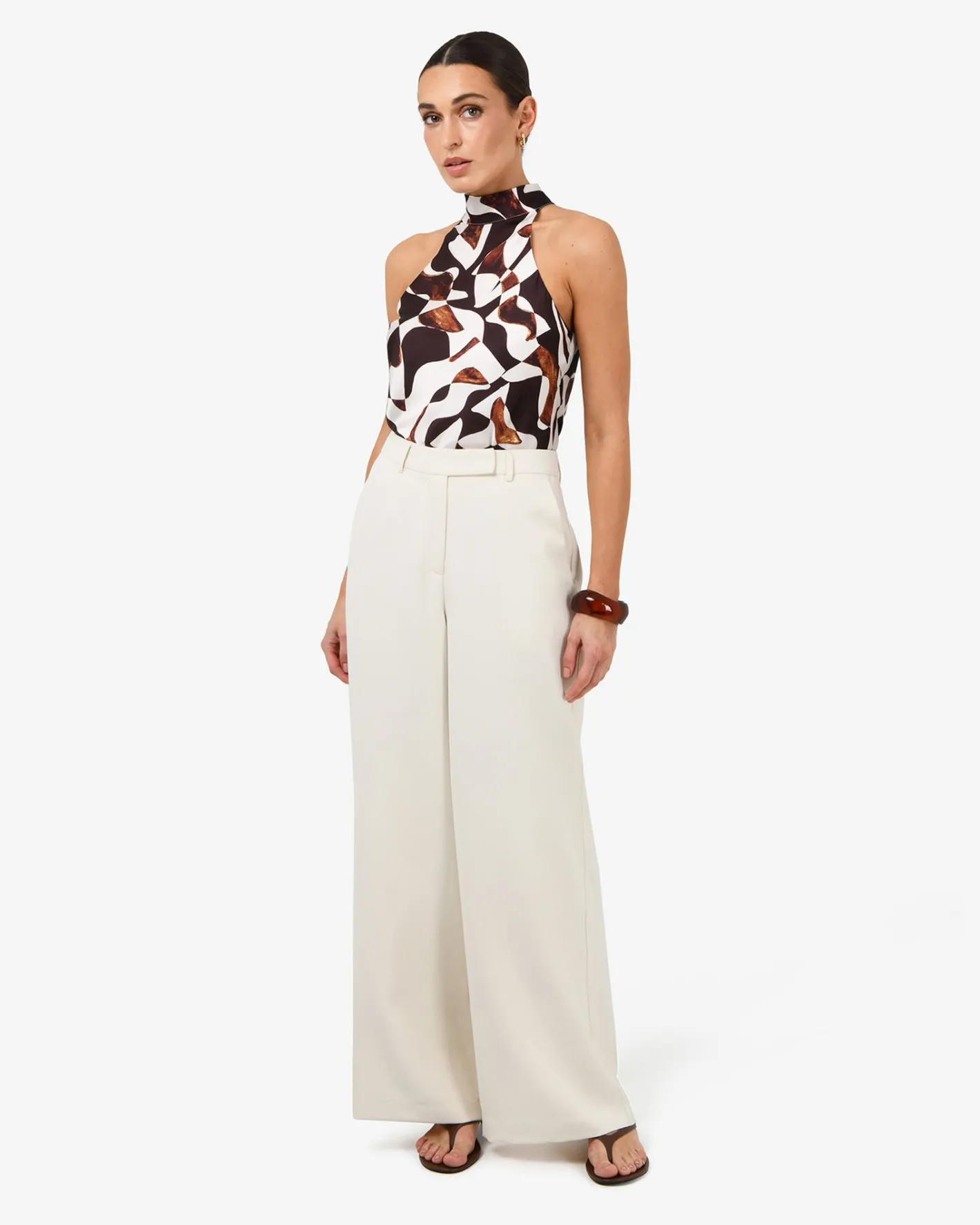 Forcast Hazel Printed Halter Neck Top Brown Retro Best