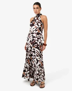 Forcast Hazel Printed Halter Neck Top Brown Retro Best