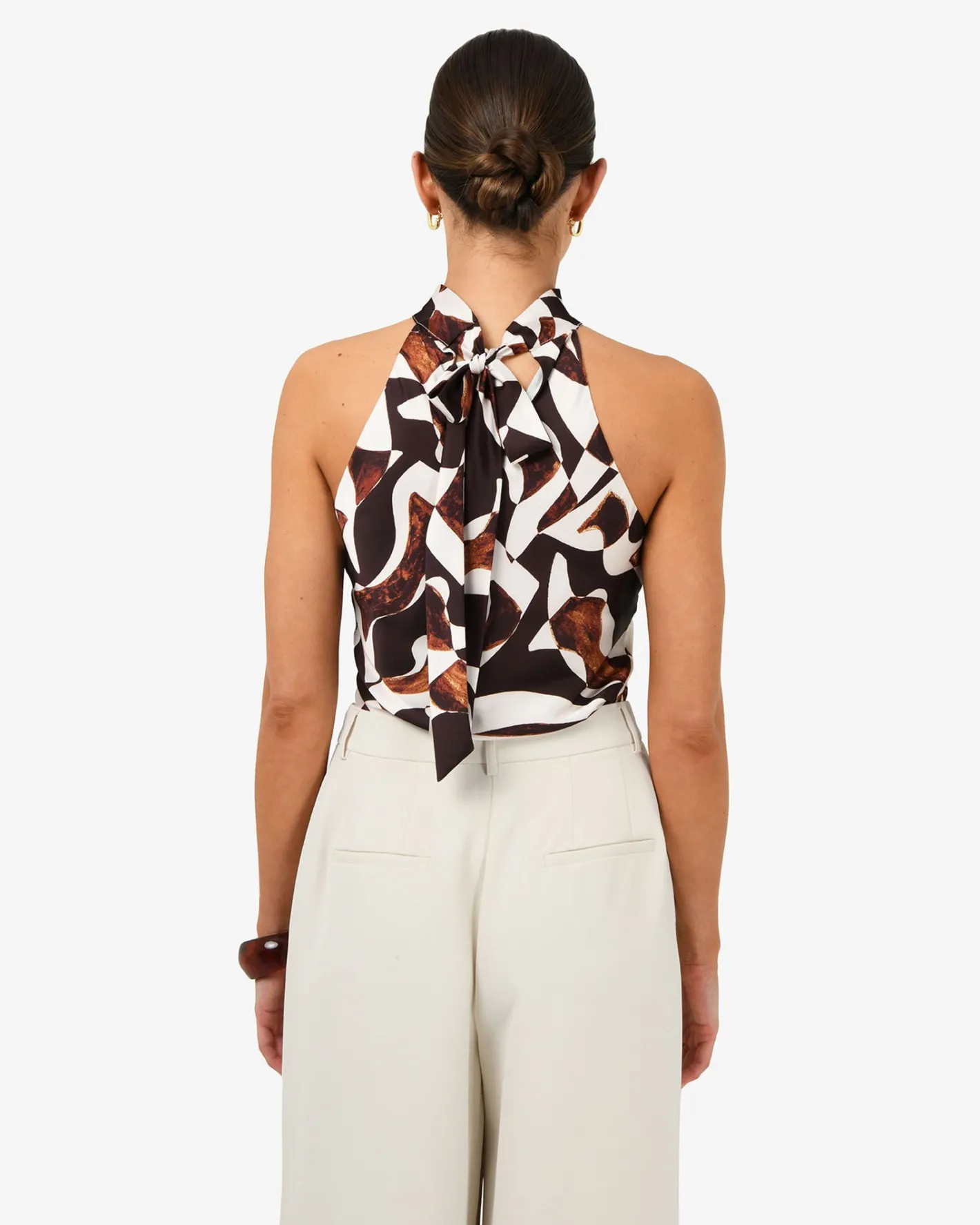 Forcast Hazel Printed Halter Neck Top Brown Retro Best