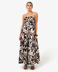 Forcast Hazel Printed Strapless Dress Brown Retro Best