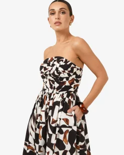 Forcast Hazel Printed Strapless Dress Brown Retro Best
