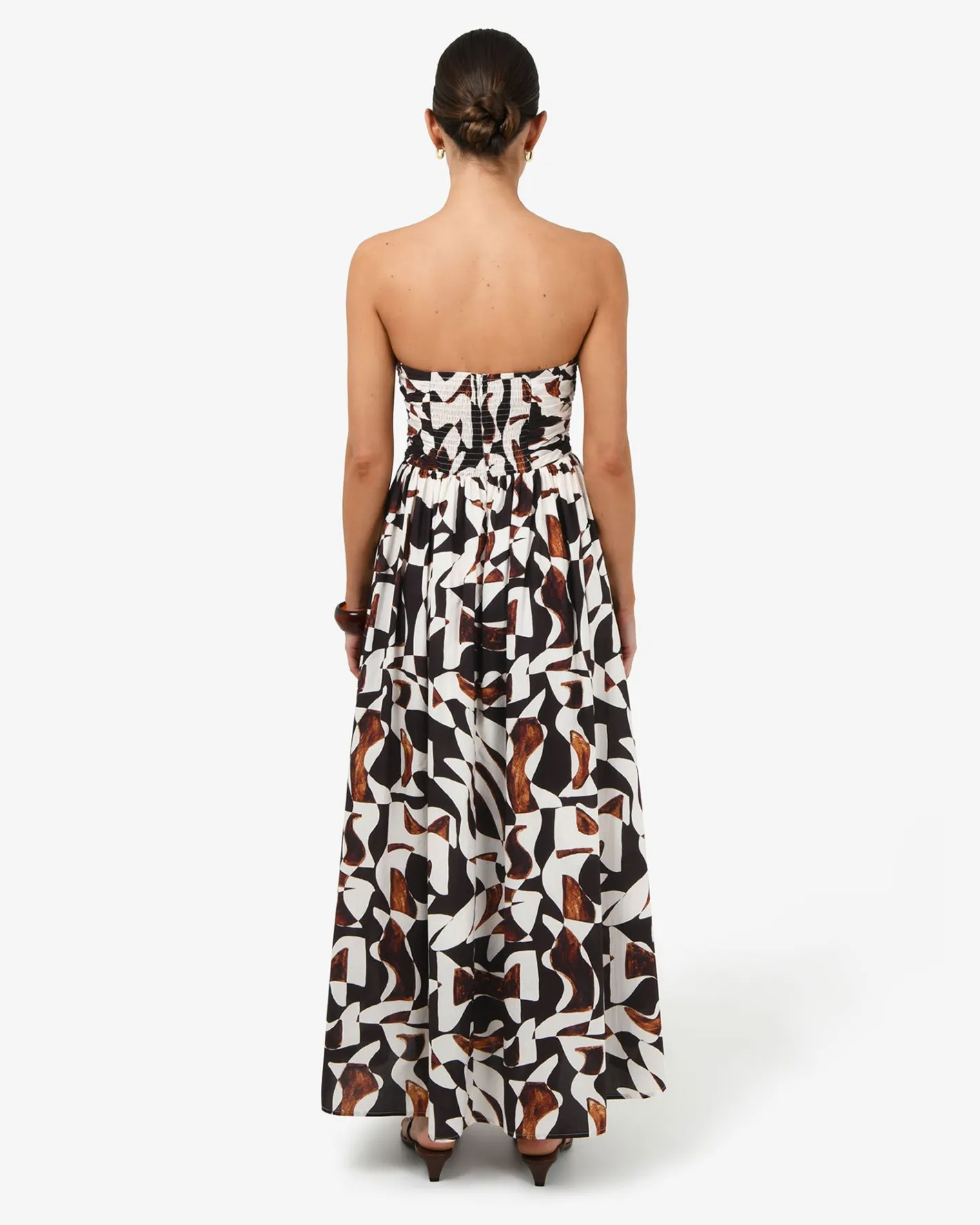Forcast Hazel Printed Strapless Dress Brown Retro Best