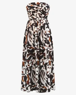 Forcast Hazel Printed Strapless Dress Brown Retro Best