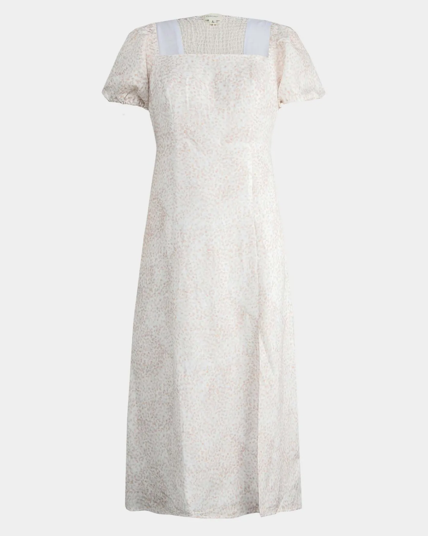 Forcast Hazy Linen Puff Sleeve Dress Summer Beige Discount