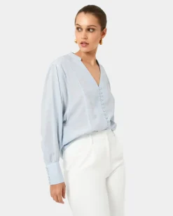 Forcast Helena Draped Sleeve Blouse Pastel Blue Hot