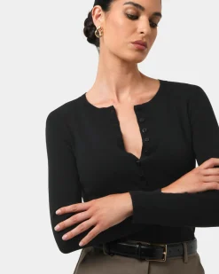 Forcast Henley Button Up Knit Black Online