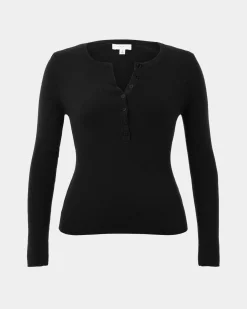 Forcast Henley Button Up Knit Black Online