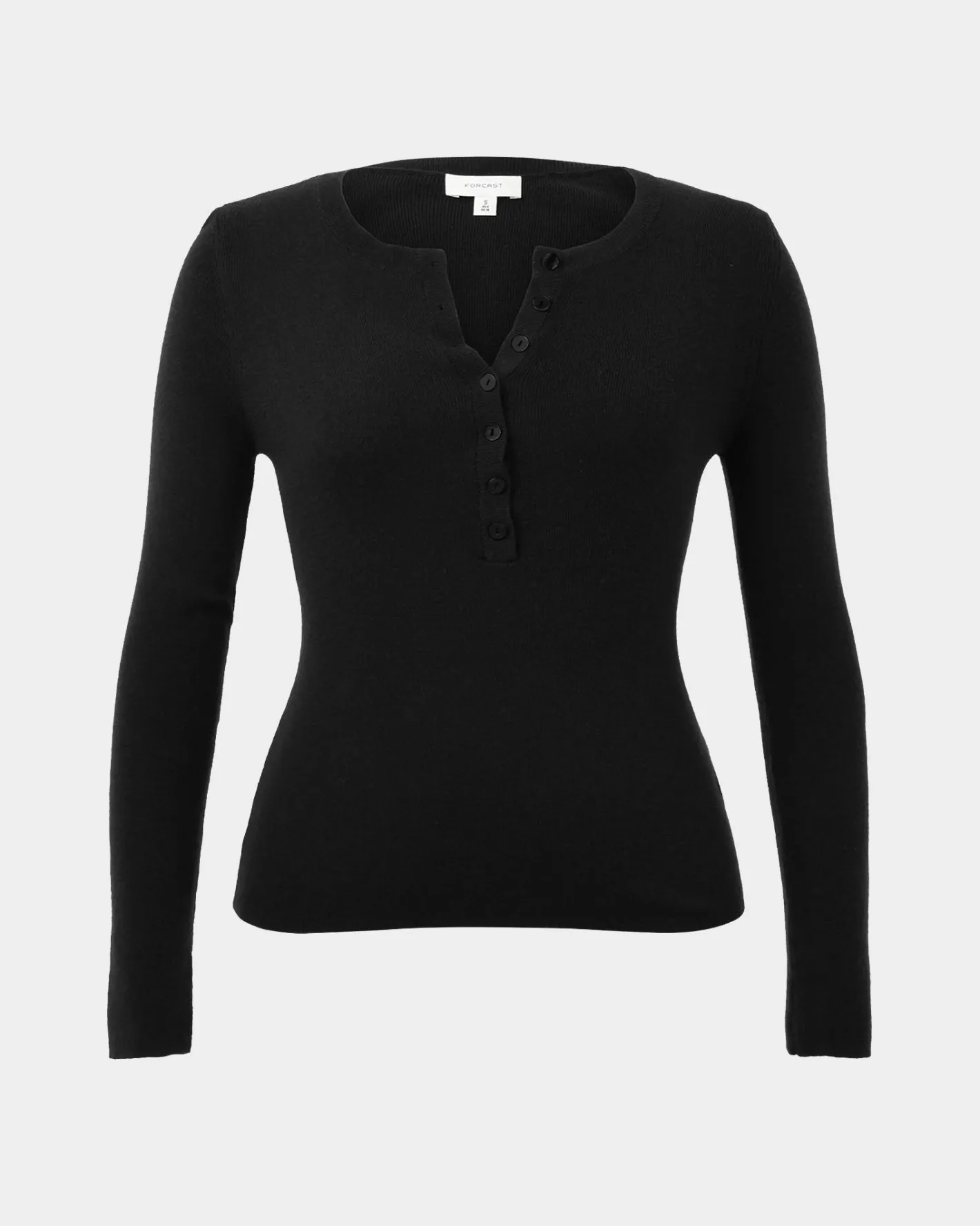 Forcast Henley Button Up Knit Black Online