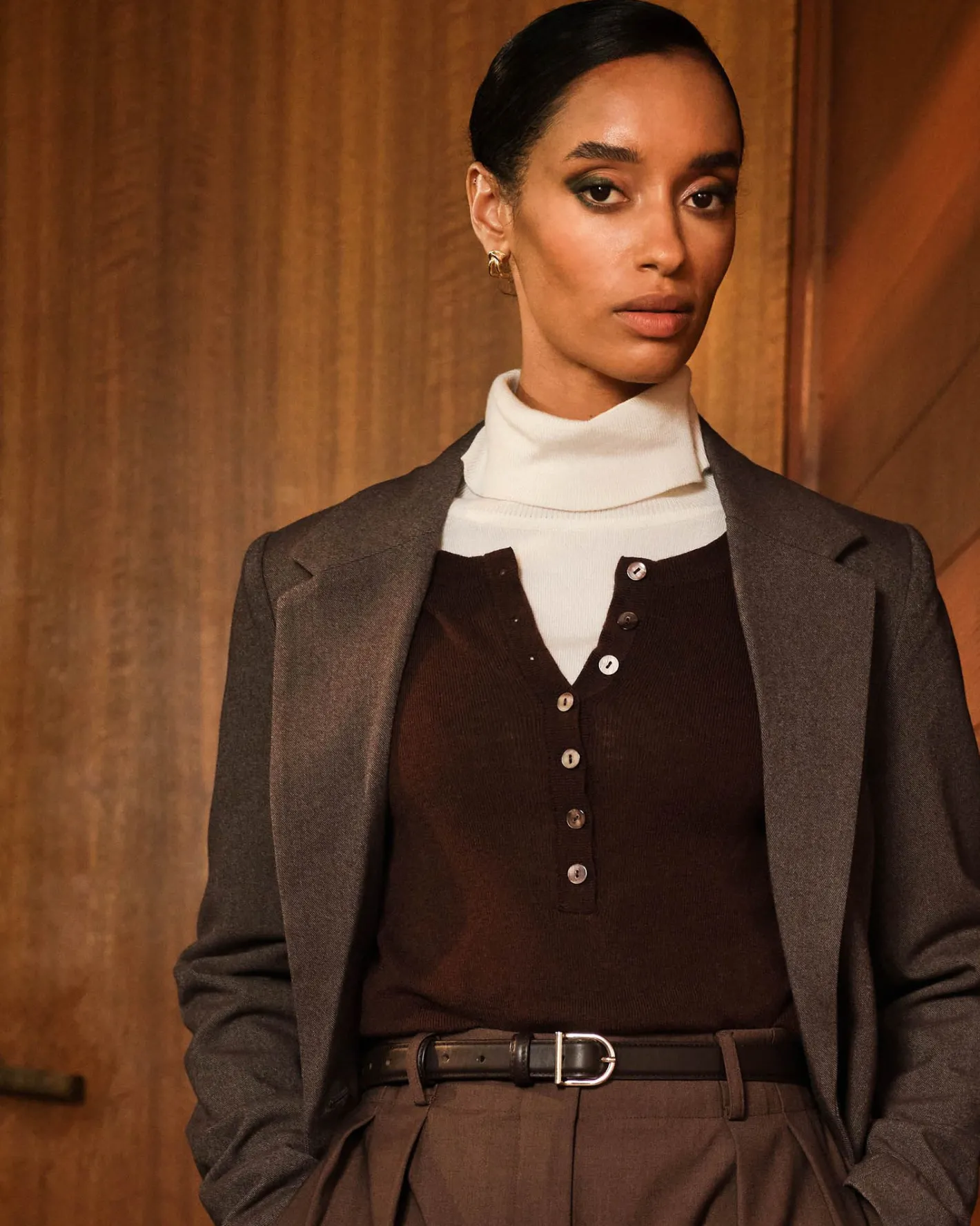 Forcast Henley Button Up Knit Chocolate Sale
