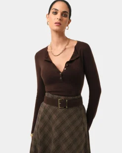 Forcast Henley Button Up Knit Chocolate Sale