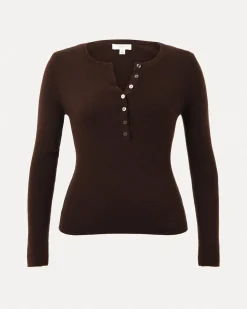 Forcast Henley Button Up Knit Chocolate Sale