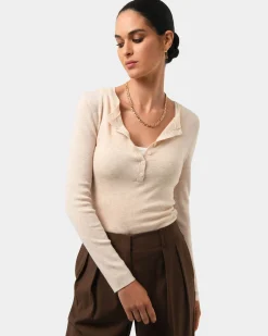 Forcast Henley Button Up Knit Beige Marle Online
