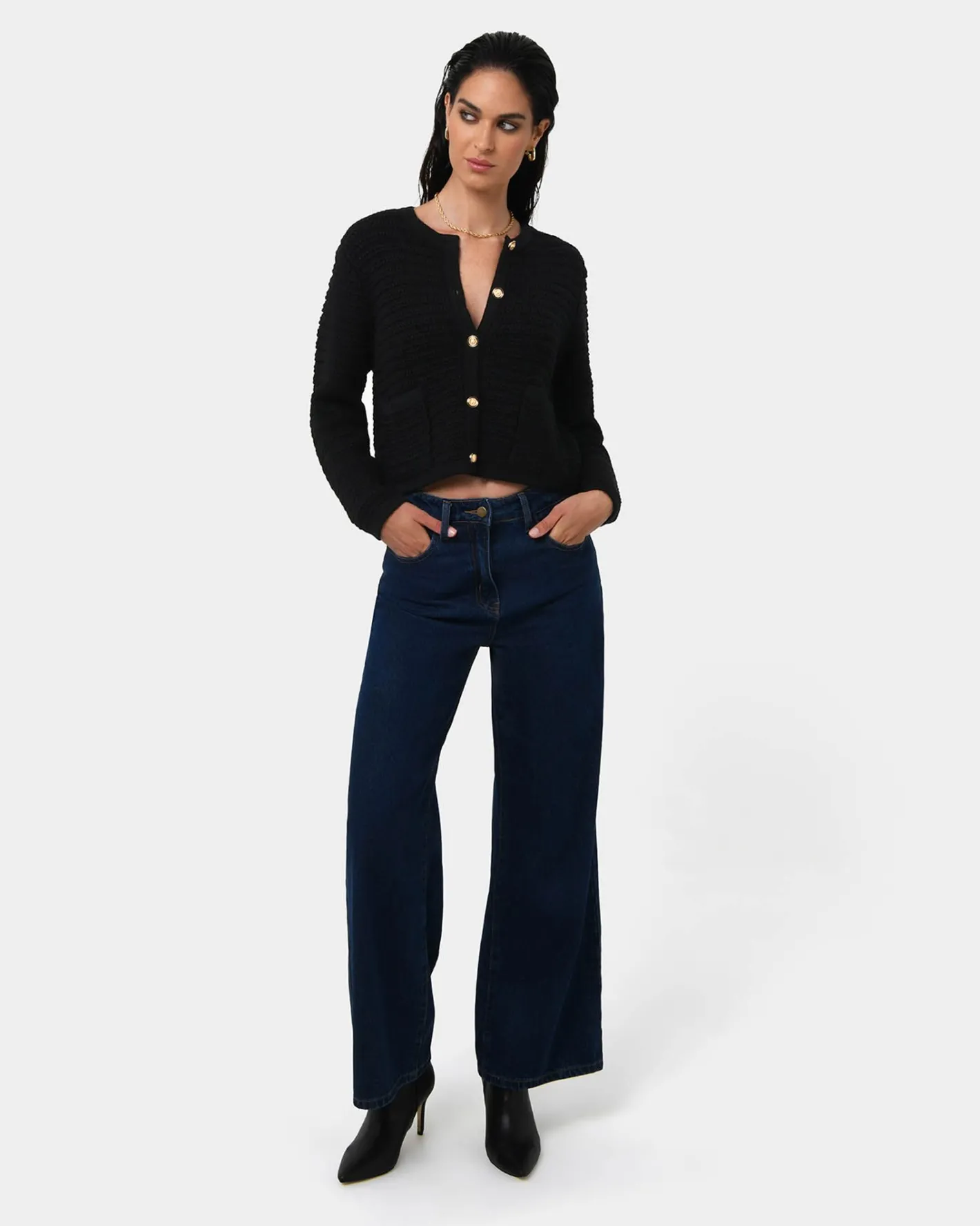 Forcast Hollis Textured Cardigan Black Discount