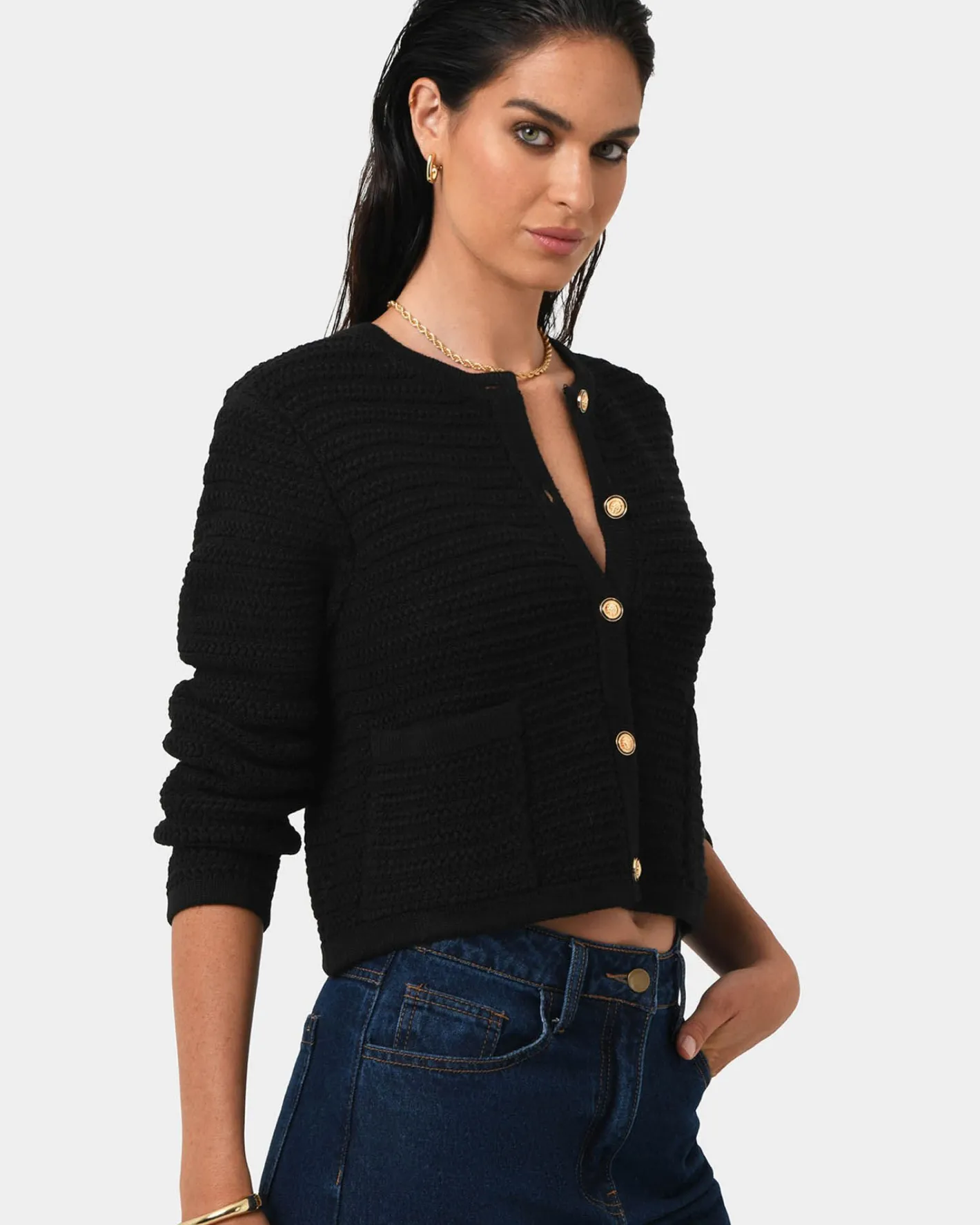 Forcast Hollis Textured Cardigan Black Discount
