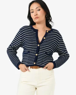 Forcast Hollis Textured Cardigan Navy Ivory