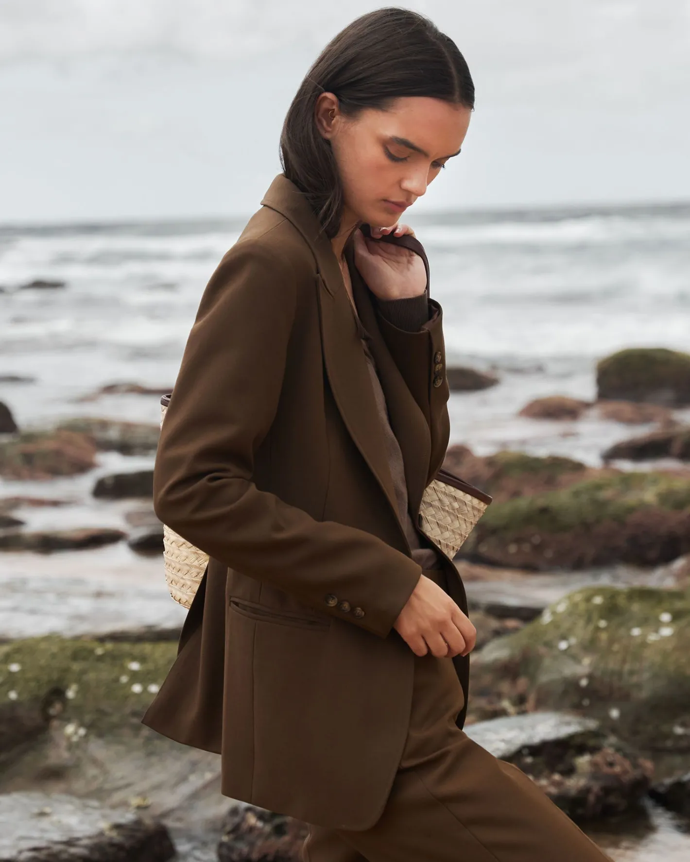 Forcast Hunter Single Breasted Blazer Gold Khaki
