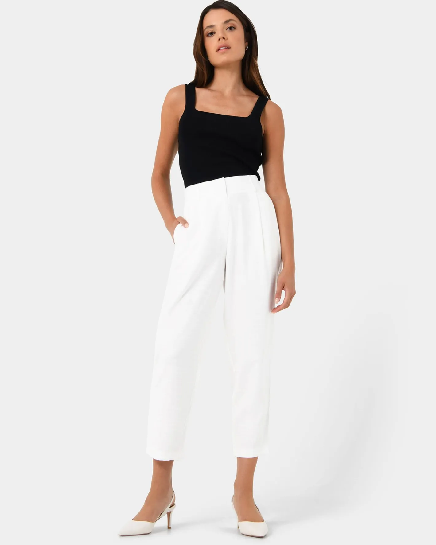 Forcast Indigo Elastic Waist Pant White Hot