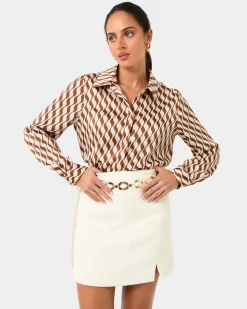 Forcast Inka Print Relaxed Shirt Brown Illusion