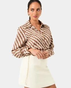 Forcast Inka Print Relaxed Shirt Brown Illusion