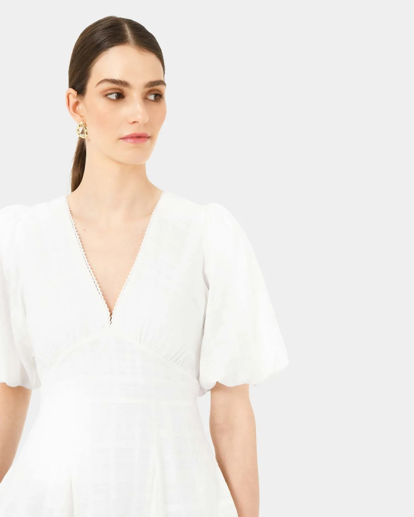 Forcast Iris Puff Sleeve Midi Dress Ivory Discount