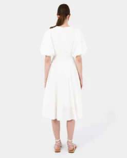Forcast Iris Puff Sleeve Midi Dress Ivory Discount