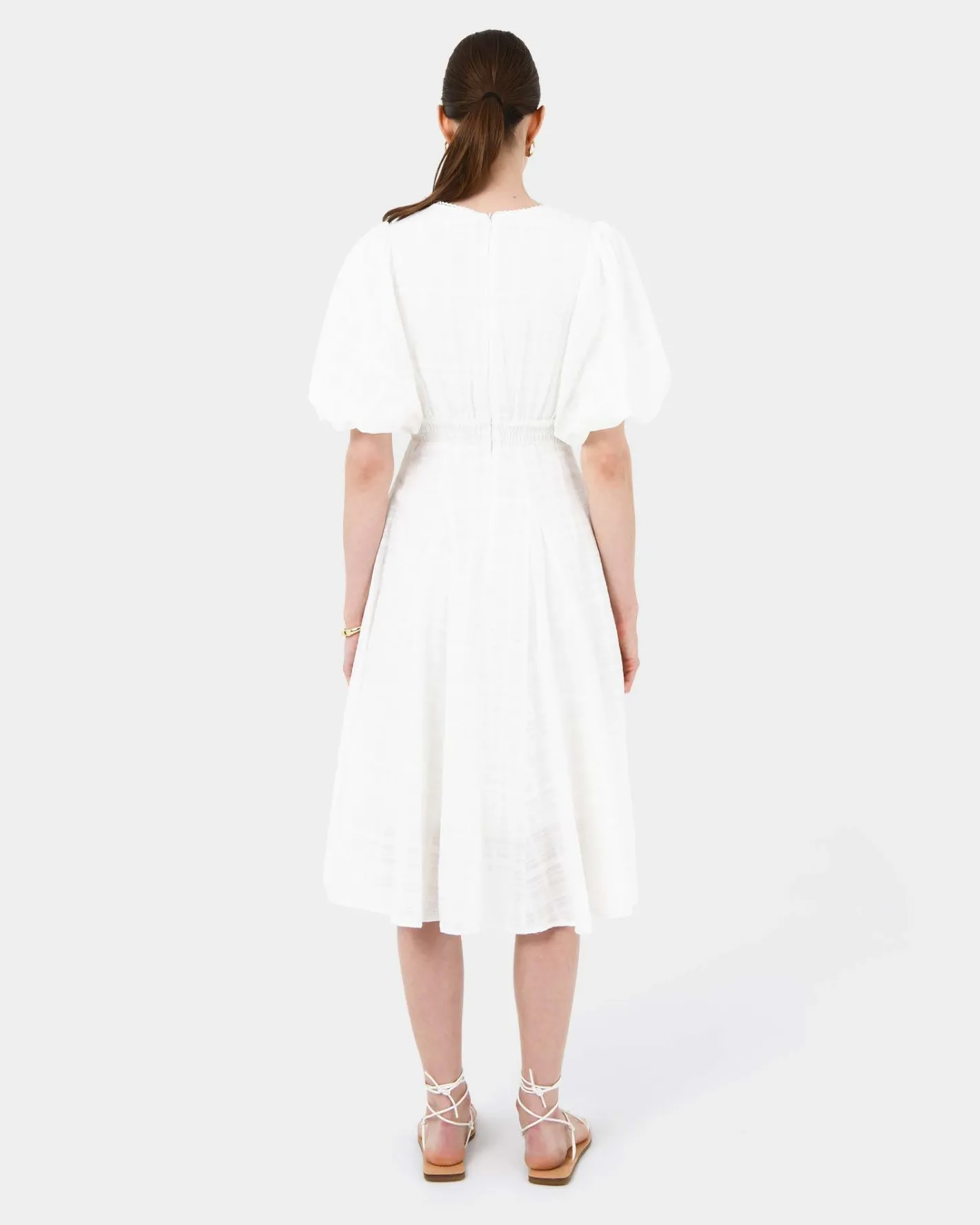 Forcast Iris Puff Sleeve Midi Dress Ivory Discount