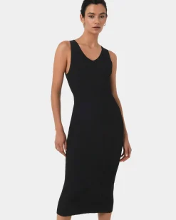 Forcast Isadora V-neck Knit Dress Black Clearance
