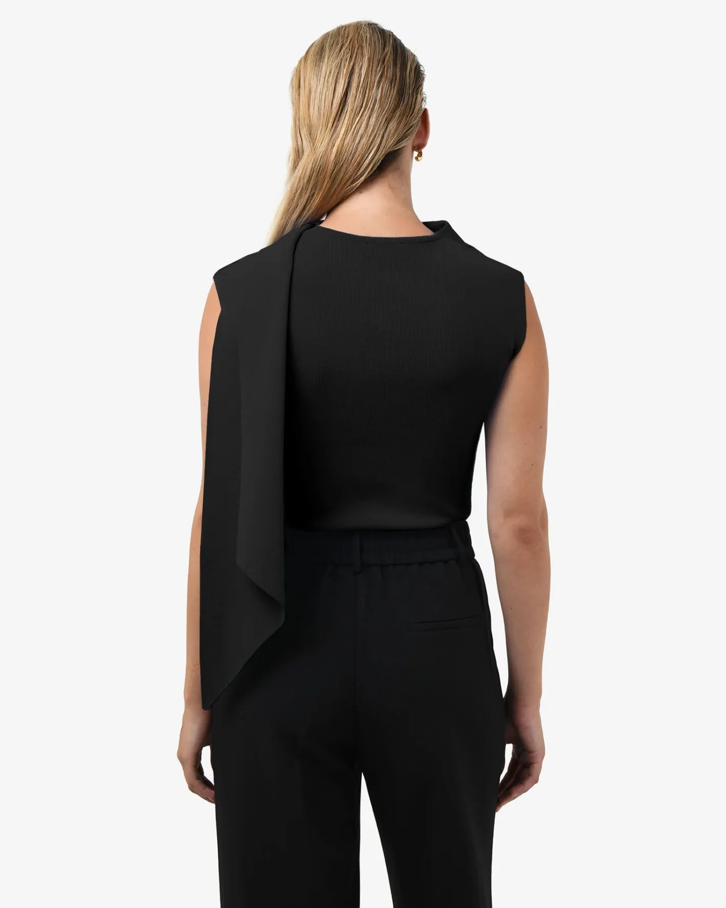 Forcast Isadora V-neck Scarf Knit Top Black New