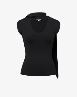 Forcast Isadora V-neck Scarf Knit Top Black New