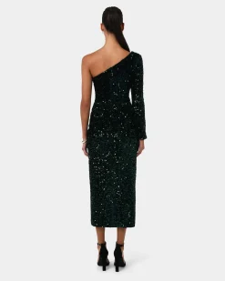 Forcast Ivy One Shoulder Sequin Dress Emerald Clearance